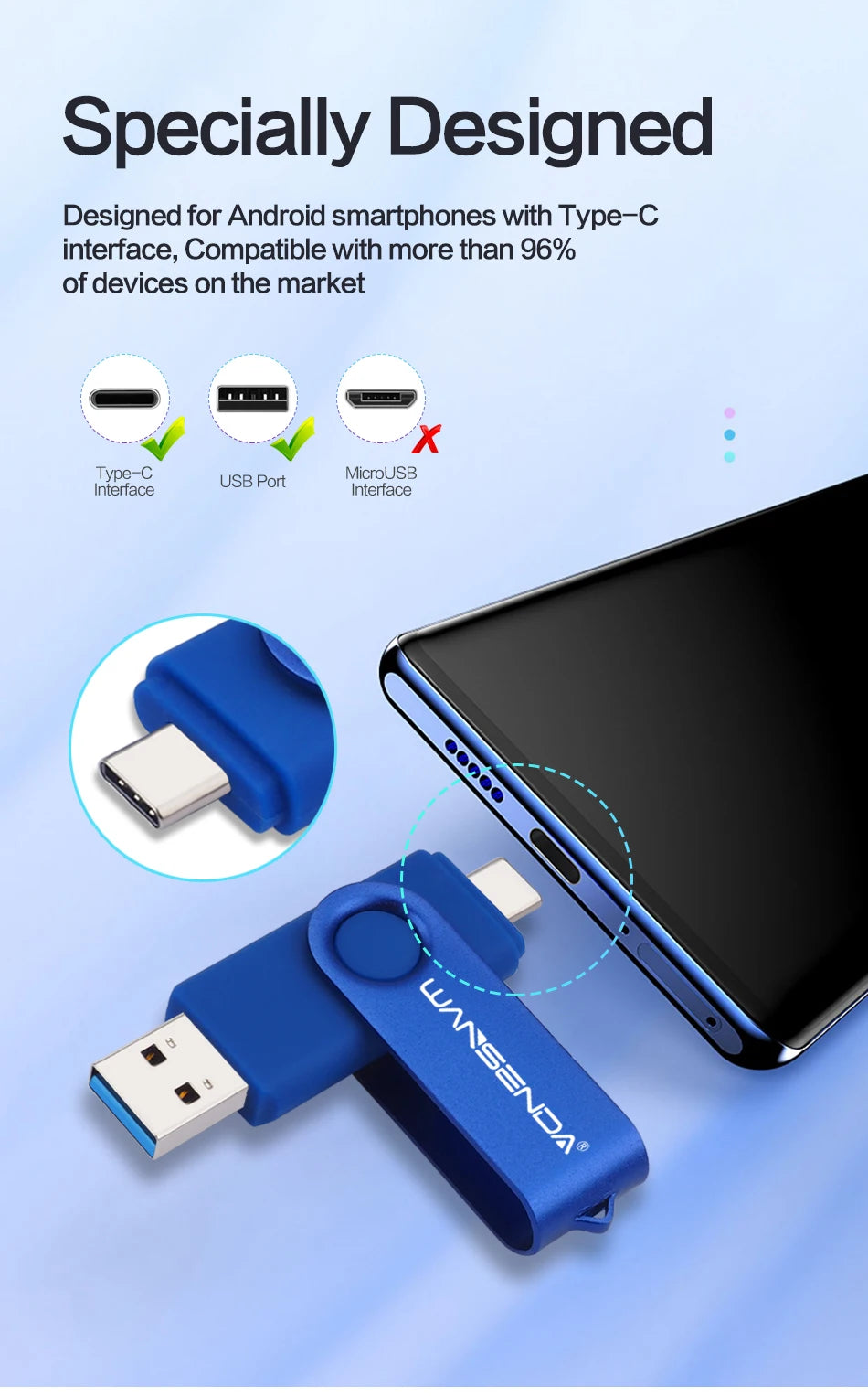 WANSENDA TYPE C USB 3.0 Pendrive Metalowy Pen Drive 512GB 256GB 128GB 64GB 32GB 16GB Pamięć USB 2 W 1 Szybkie Pendrive'y