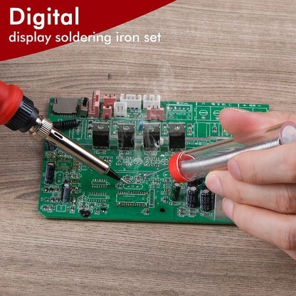 100W Digital Electric Soldering Iron Kit Set 110V/220V Temperature Adjustable Welding Tool Ceramic Heater Soldering Tips Rework