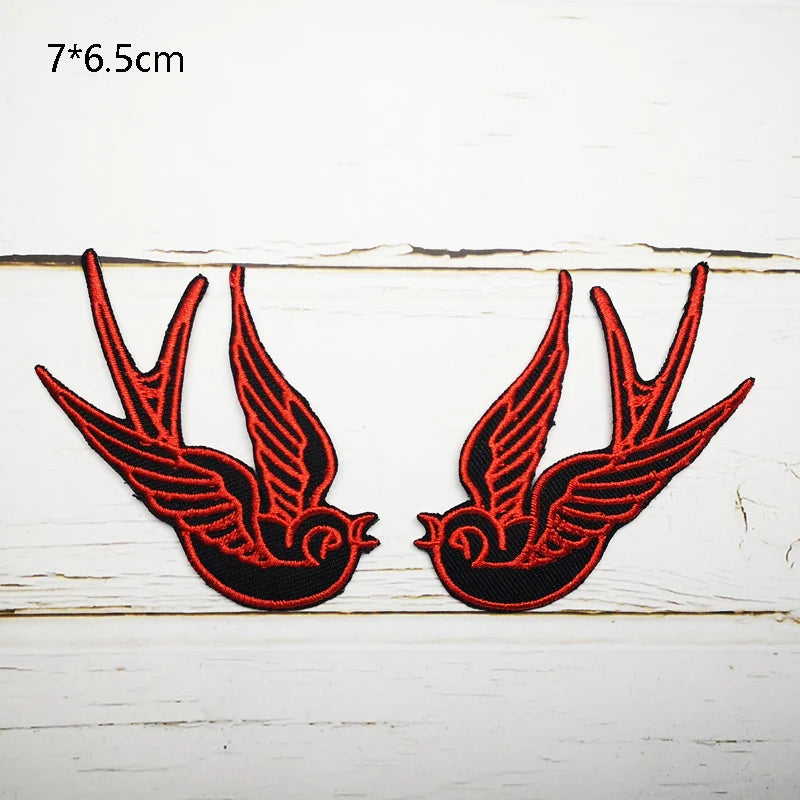 Phenix Birds Azure Blue Pink Gold Embroidered Appliques Iron-On Patches Pair
