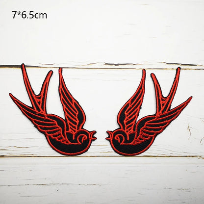 Phenix Birds Azure Blue Pink Gold Embroidered Appliques Iron-On Patches Pair