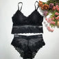 Women Lace Bra And Briefs Set Low Back Bra Crop Top Female Padded Bralette Transparent Solid Color Underwear Sexy Lingerie Set