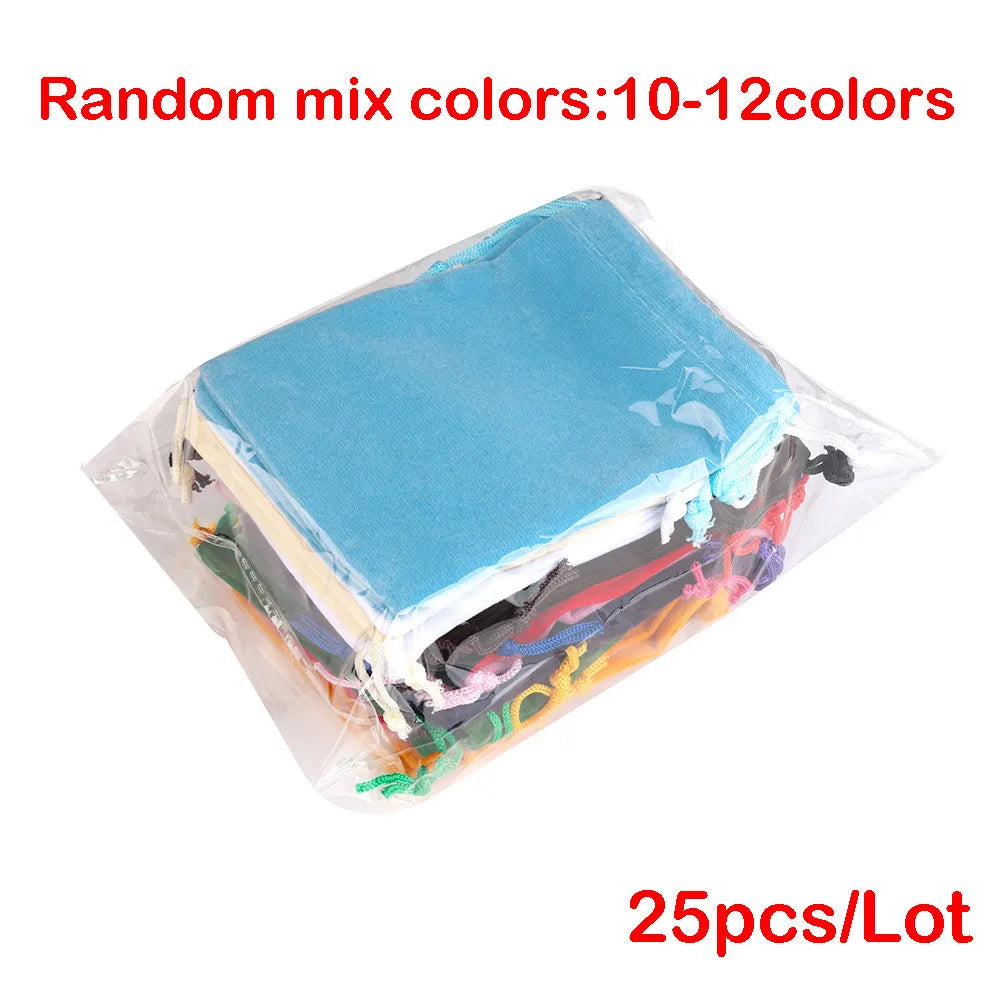 25/50pcs/Lot Golden Color Edge Velvet Jewelry Gift Bag 5x7 7x9 9x12cm Drawstring Wedding Display Sweets Packing Bag Wholesale
