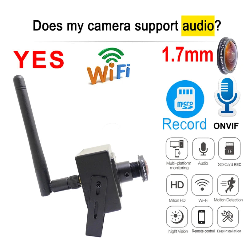 5MP Wifi Mini Kamera Panoramiczna Ip 1080P HD 1.7mm Obiektyw Rybie Oko CCTV Bezpieczeństwo Monitoring Sieciowy Bezprzewodowy Dźwięk Mikro Onvif Mała Kamera