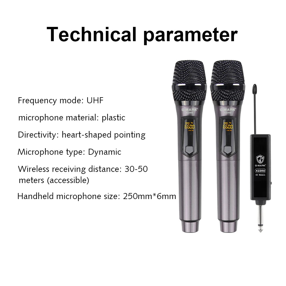 Wireless Microphone G-MARK X220U UHF Karaoke Mic With Rechargeable Lithium Battery Receiver Work 5 Hours For Speakers
