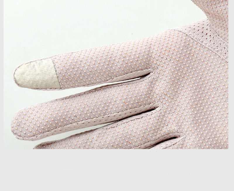 Women Summer Sexy Hollow Lace Flower Elegant Breathable Sunscreen Anti-UV Drive Cycling Touch Screen Gloves Short Pearl