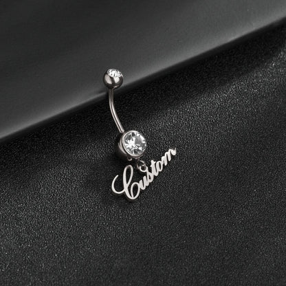 Letdiffery Custom White Stones Name Belly Button Rings Personalized Women Ring Stainless Steel Charming Body Piercing Jewelry