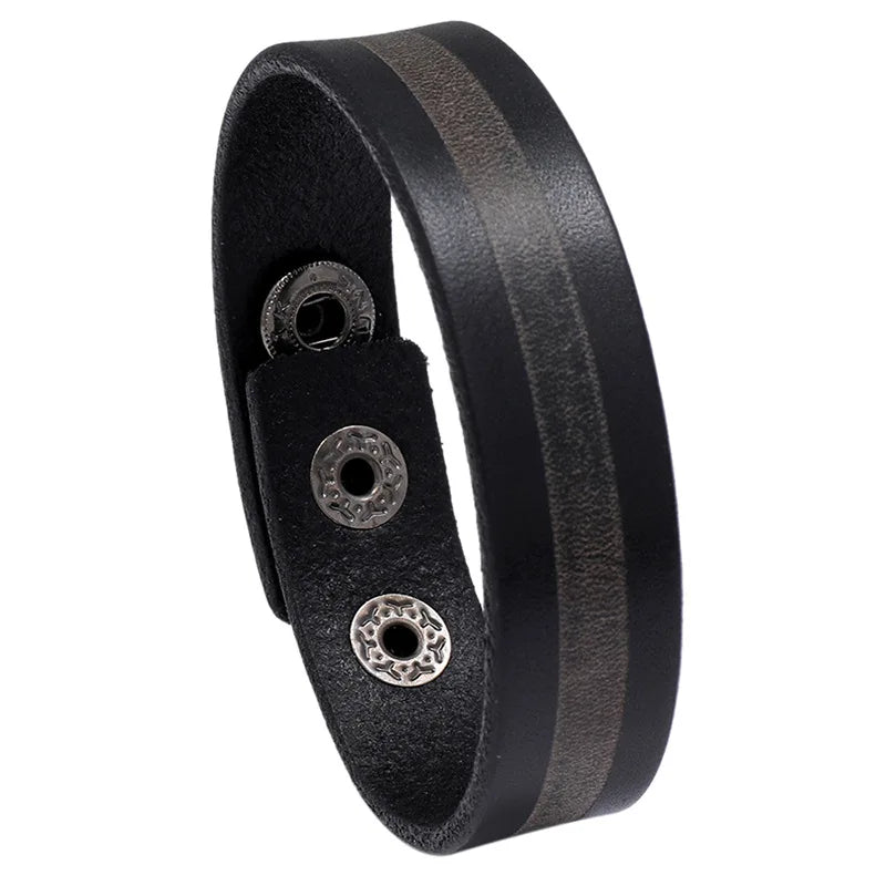 KOTik 2024 New Fashion Genuine Leather Wide Cuff Bangles Punk Vintage Three Layers Wide Black Brown Men Jewelry Bracelets