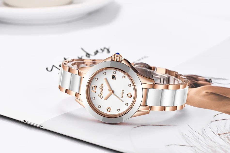LIGE Brand SUNKTA Fashion Casual Woman Watch Ceramic Simple Bracelet Quartz Ladies Watches Date Waterproof Women's Wristwatches