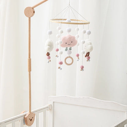 Baby Soft Felt Cartoon Wool Ball Seashell Rattles Hanging Bed Bell Newborn Mobile Crib Wooden Bracket Montessori Education Toys