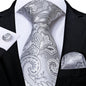 Black And Silver Paisley Floral Men's Ties Gray Blue Pink Wedding Accessories Neck Tie Set Handkerchief Cufflinks Gift For Men
