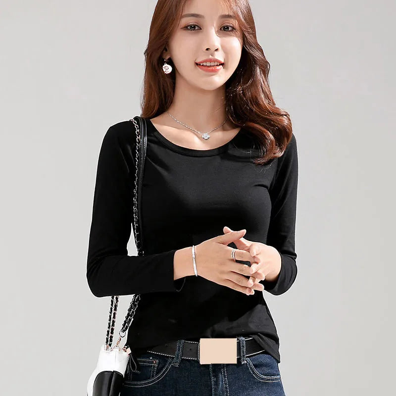 MRMT 2026 Brand New Women's T-shirt Slim Pure Cotton 95% Women T-shirt Long-sleeved for Female Thin White Tops Woman Tees Shirt