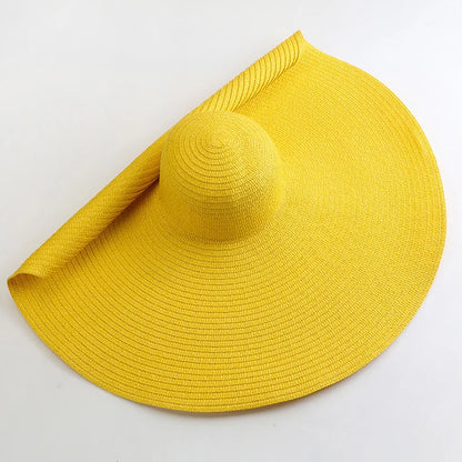 70cm Oversized  Wide Brim Sun Hat Travel  Large UV Protection Beach Straw Hats Women's Summer Floppy Foldable Chapeaux Wholesale