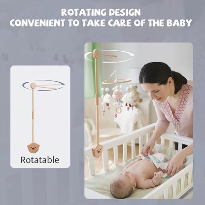 Baby Soft Felt Cartoon Wool Ball Seashell Rattles Hanging Bed Bell Newborn Mobile Crib Wooden Bracket Montessori Education Toys