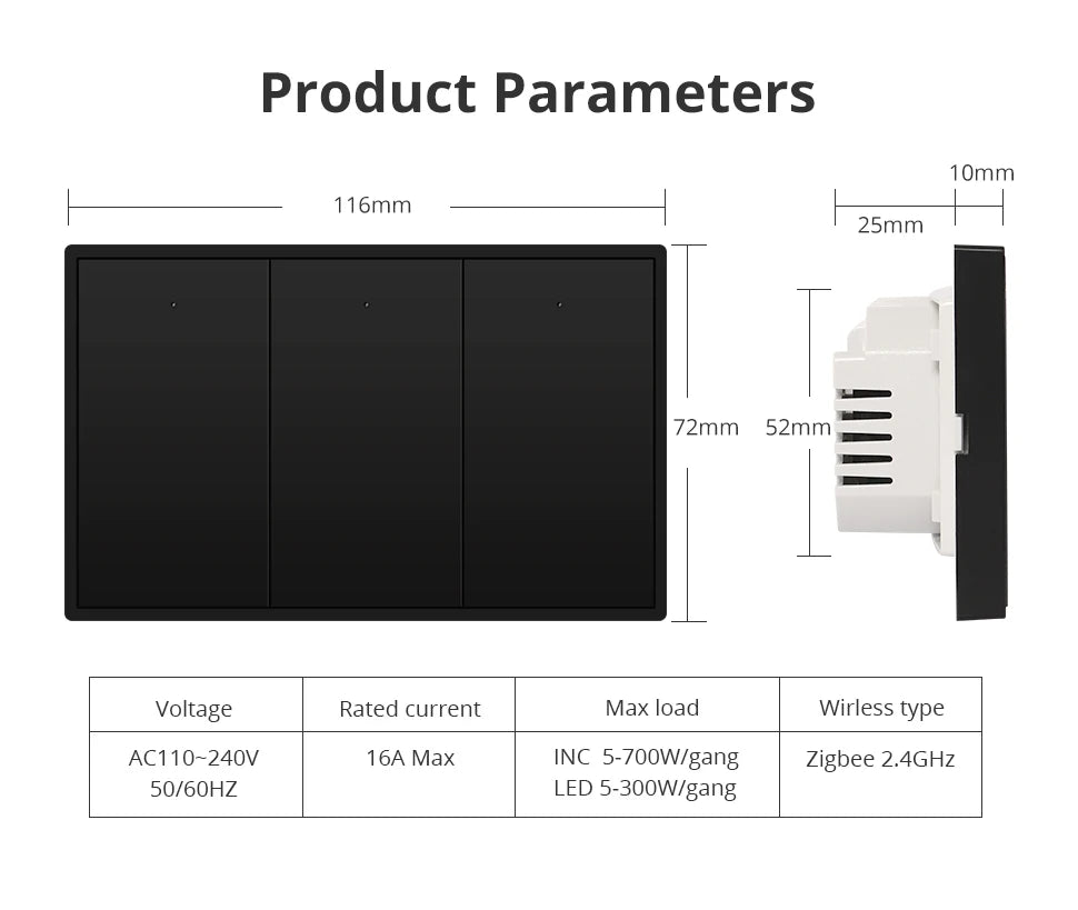 Zemismart Zigbee US AU Wall Light Switch No Neutral 1 2 3 Gangs Black Interruptor Work with Tuya Alexa Google Home Voice