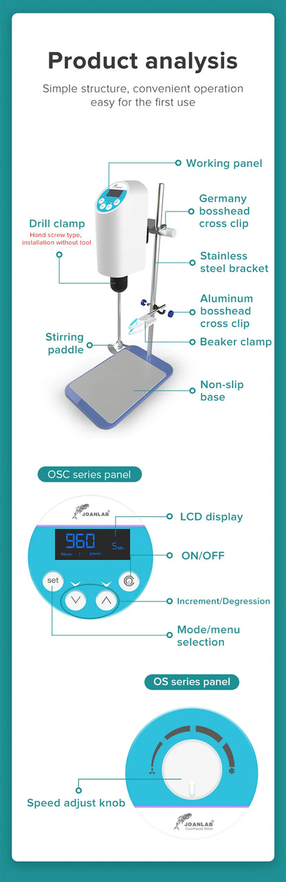 JOANLAB Official Store Laboratory Stirrer Electric Stirrer Digital Display Overhead Stirrer Lab Mixer Lab Equipment 110V To 220V