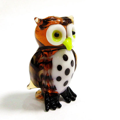Handmade Mini Glass Owl Craft Figurine Japan Style Cartoon Animal Ornament Gift for Fairy Garden Home Tabletop Decor Accessories