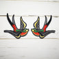 Phenix Birds Azure Blue Pink Gold Embroidered Appliques Iron-On Patches Pair