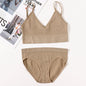 Women Seamless Bra Panties Set U Back Bra Fitness Crop Top Sexy Lingerie Set No Pads Brassiere Low Rise Briefs Underwear Set