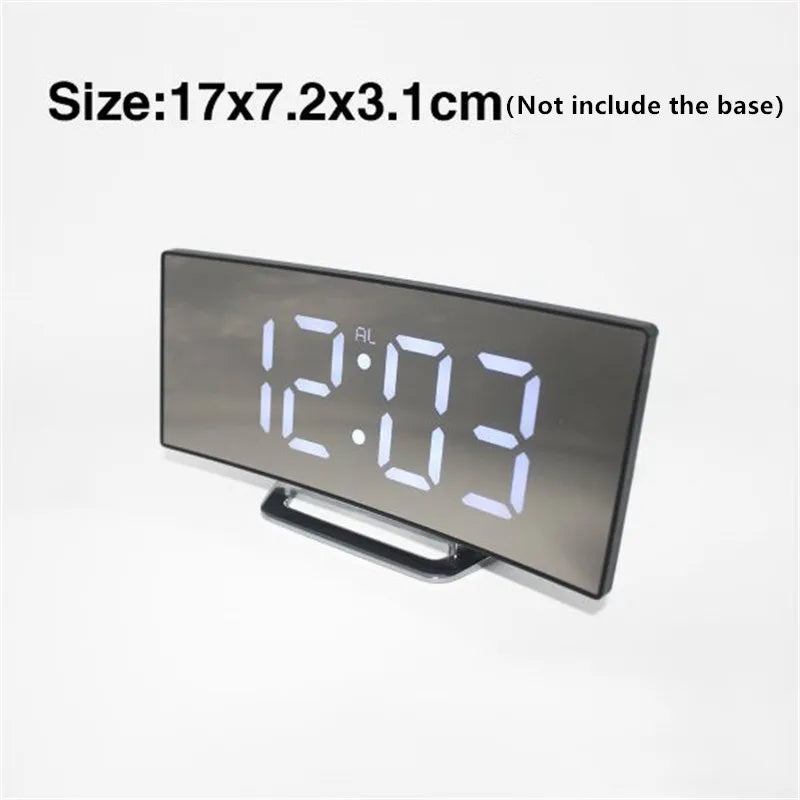 Mirror Digital Alarm Clock Temperature Date Night Mode Snooze USB Powered Always On Table Clock 12/24H Anti-disturb LED Clock