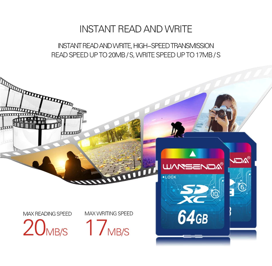Hotsale WANSENDA SD Memory Card 64GB 32GB Class 10 SD Card 8GB 16GB Transflash SDHC SDXC TF Card Digital Flash Memory Card