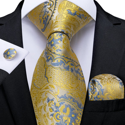 Black And Silver Paisley Floral Men's Ties Gray Blue Pink Wedding Accessories Neck Tie Set Handkerchief Cufflinks Gift For Men
