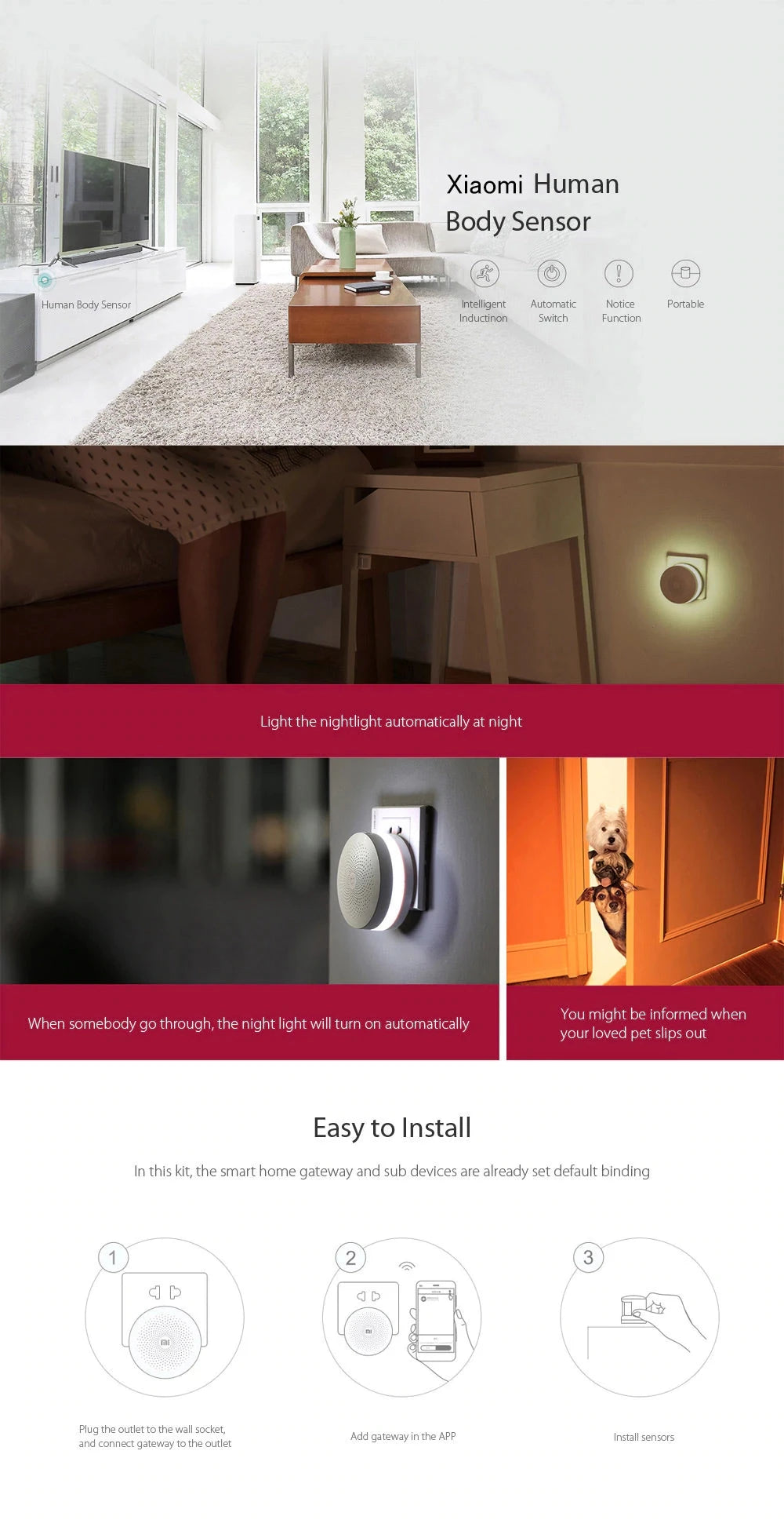 Xiaomi Mijia Smart Home Family Suit Kit Gateway Window Door Sensors Body Sensor Wireless Switch Zigbee 5 in1 Security Smart Kit