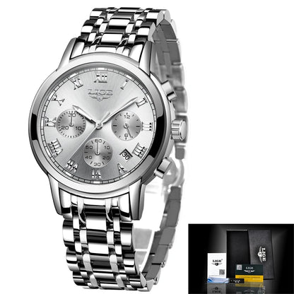LIGE Women's Watches Ladies Quartz Watch Waterproof Stainless Steel Strap Chronograph Watch for Women Fashion Watch Bracelet Set