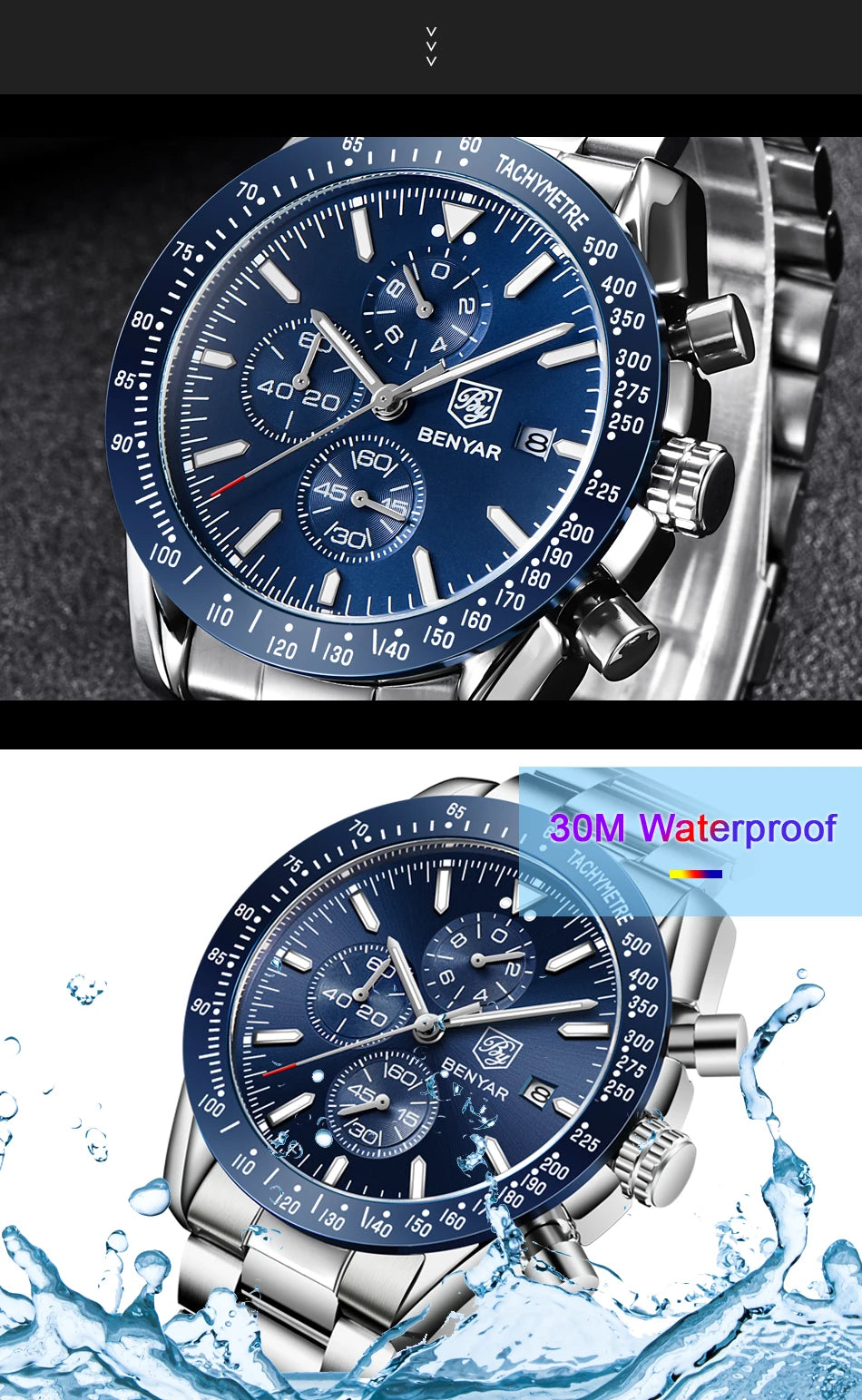 Men Watch BENYAR Top Brand Luxury Full Steel Business Quartz Watch Men Casual Waterproof Sports Watches Clock Relogio Masculino