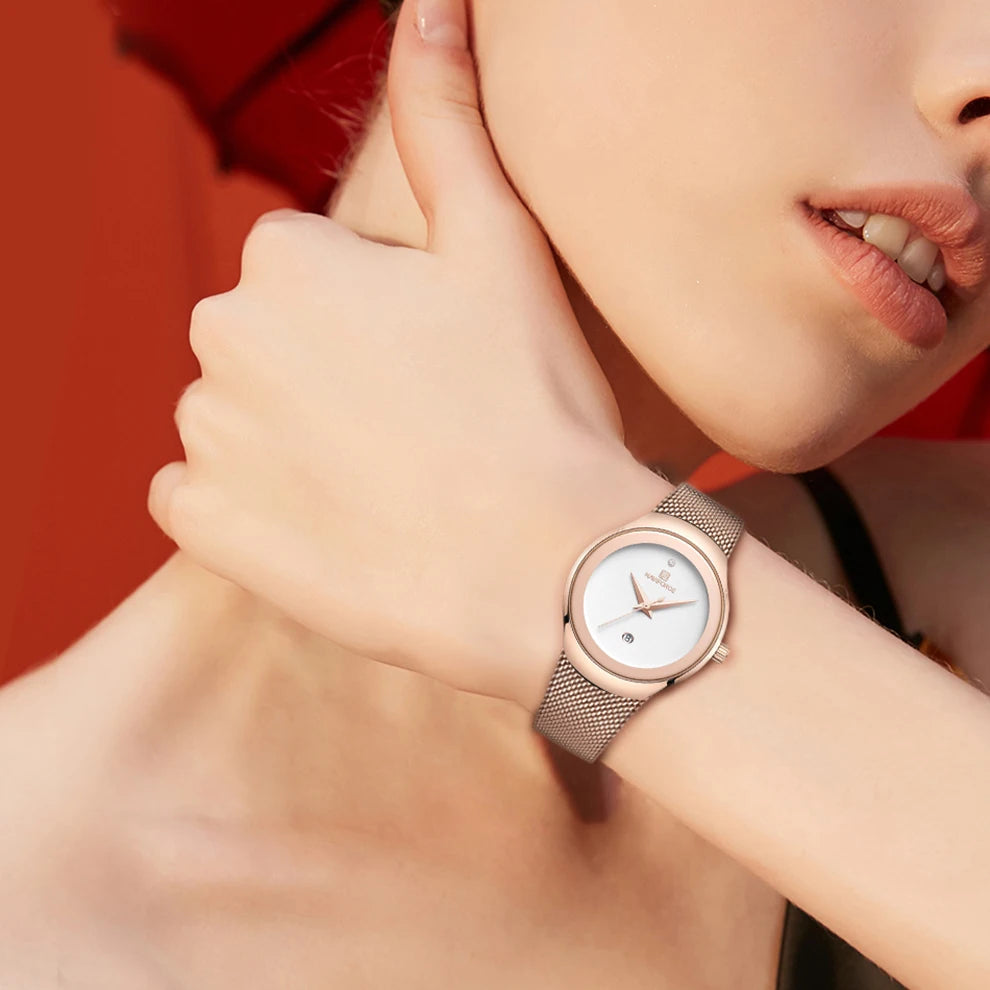 NAVIFORCE Women Watches Fashion Rose Gold Ultra Thin Ladies Watch Luxury Waterproof Quartz WristWatch Woman Relogio Feminino