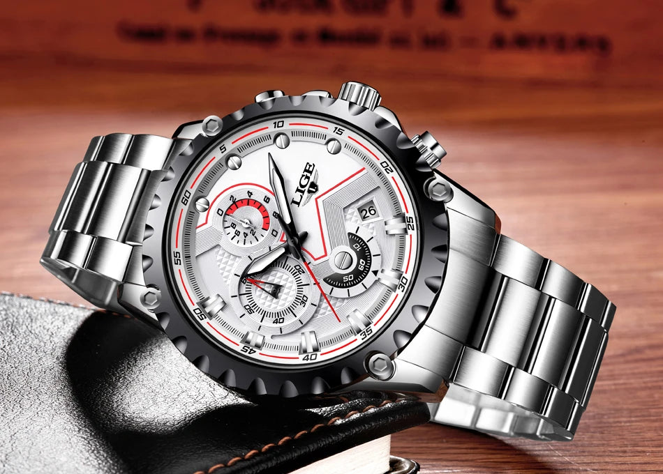 2025 LIGE Men Watch Fashion Quartz Watch Mens Top Brand Luxury All Steel Business Waterproof Sport Watch Relogio Masculino+BOX