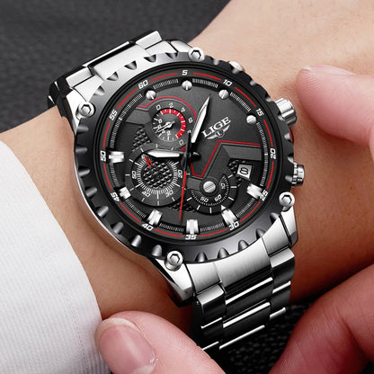 2025 LIGE Men Watch Fashion Quartz Watch Mens Top Brand Luxury All Steel Business Waterproof Sport Watch Relogio Masculino+BOX