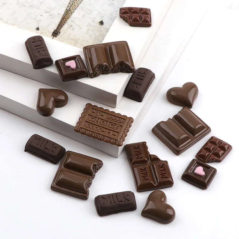 30PC Chocolate Resin Flatback Flat Back Cabochon Kawaii DIY Resin Craft Decoration Miniature Resin Cream Bread Food For Phone