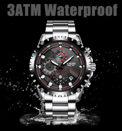 2025 LIGE Men Watch Fashion Quartz Watch Mens Top Brand Luxury All Steel Business Waterproof Sport Watch Relogio Masculino+BOX