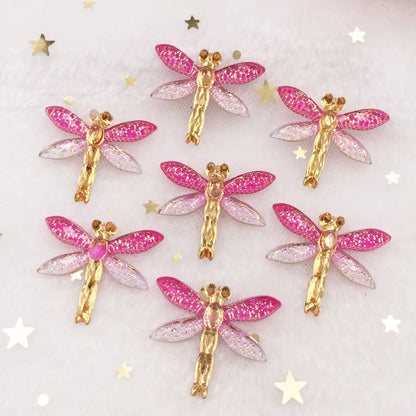 Shiny Colorful Dragonfly Flatback Rhinestone Cabochon Miniature Applique 1 Hole Christmas Ornament DIY Scrapbook Figurines OW80