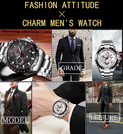 2025 LIGE Men Watch Fashion Quartz Watch Mens Top Brand Luxury All Steel Business Waterproof Sport Watch Relogio Masculino+BOX