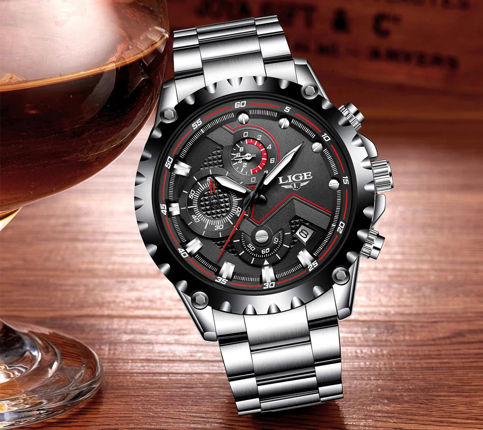 2025 LIGE Men Watch Fashion Quartz Watch Mens Top Brand Luxury All Steel Business Waterproof Sport Watch Relogio Masculino+BOX