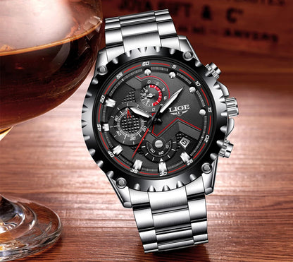 2025 LIGE Men Watch Fashion Quartz Watch Mens Top Brand Luxury All Steel Business Waterproof Sport Watch Relogio Masculino+BOX