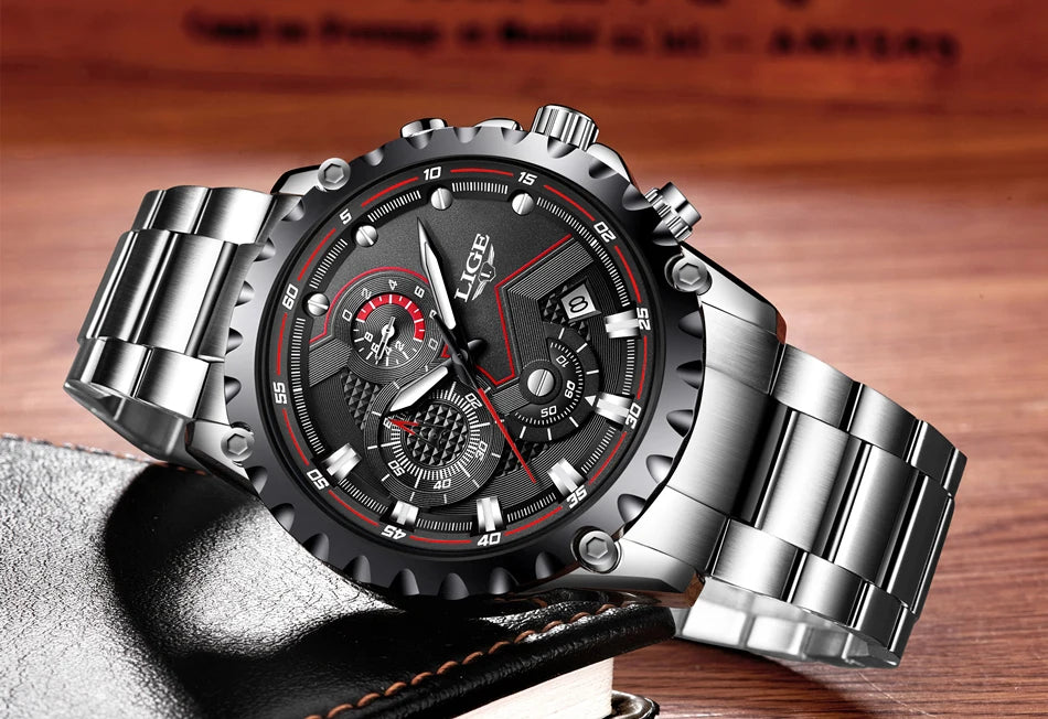 2025 LIGE Men Watch Fashion Quartz Watch Mens Top Brand Luxury All Steel Business Waterproof Sport Watch Relogio Masculino+BOX