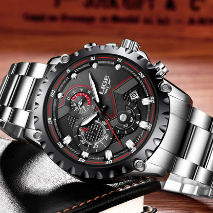 2025 LIGE Men Watch Fashion Quartz Watch Mens Top Brand Luxury All Steel Business Waterproof Sport Watch Relogio Masculino+BOX