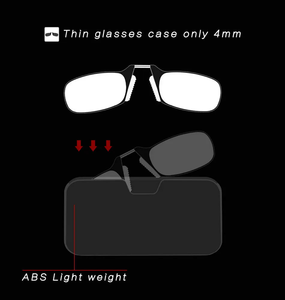 Nose Clip Reading Glasses Man High Quality Men Portable Foam Nose Glasses  for Seniors Transparent Eyeglasses with Case