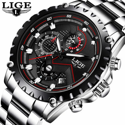2025 LIGE Men Watch Fashion Quartz Watch Mens Top Brand Luxury All Steel Business Waterproof Sport Watch Relogio Masculino+BOX