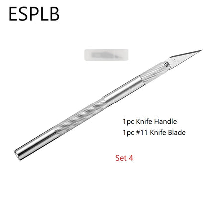Engraving Non-Slip Metal Scalpel Knife Kit + 50/20/10/5pcs #11 Blades Cutter Craft Knives for Mobile Phone PCB Repair Hand Tools