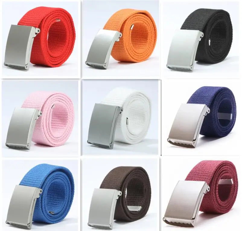 Fashion New Unisex Trousers Belts Canvas Belt Metal Buckle Men Women Boys Jeans Belts Candy Colors Top Quality Luxury Belts