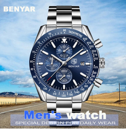 Men Watch BENYAR Top Brand Luxury Full Steel Business Quartz Watch Men Casual Waterproof Sports Watches Clock Relogio Masculino