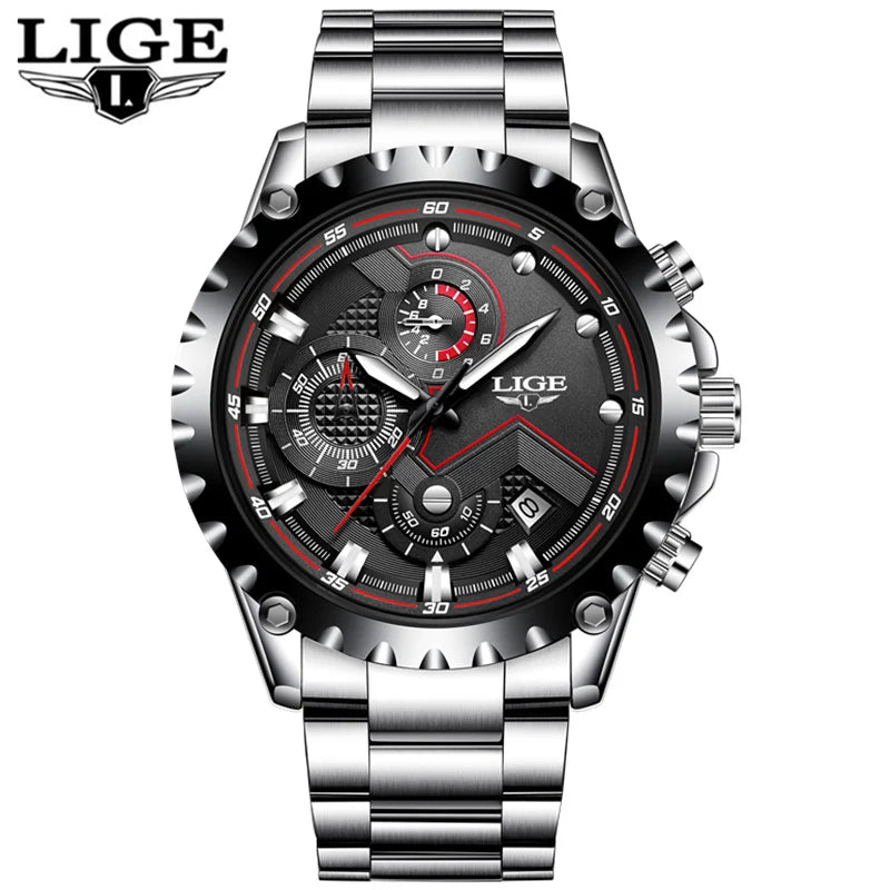 2025 LIGE Men Watch Fashion Quartz Watch Mens Top Brand Luxury All Steel Business Waterproof Sport Watch Relogio Masculino+BOX