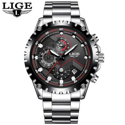 2025 LIGE Men Watch Fashion Quartz Watch Mens Top Brand Luxury All Steel Business Waterproof Sport Watch Relogio Masculino+BOX