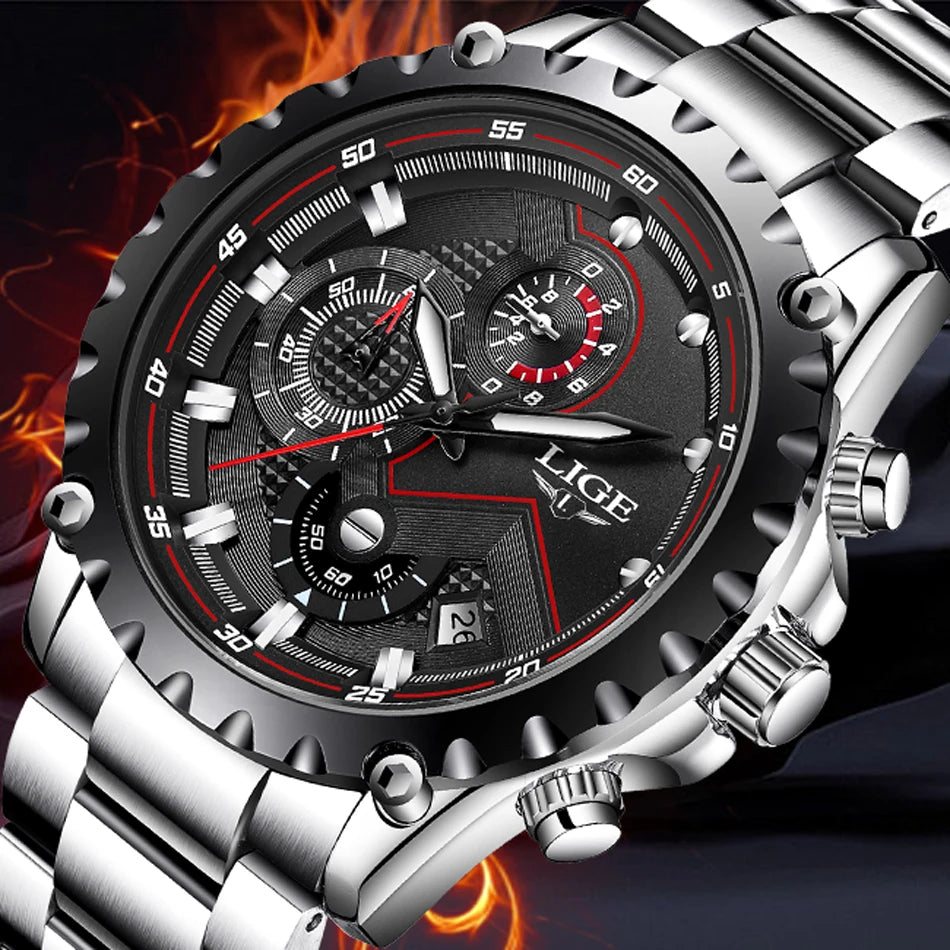 2025 LIGE Men Watch Fashion Quartz Watch Mens Top Brand Luxury All Steel Business Waterproof Sport Watch Relogio Masculino+BOX