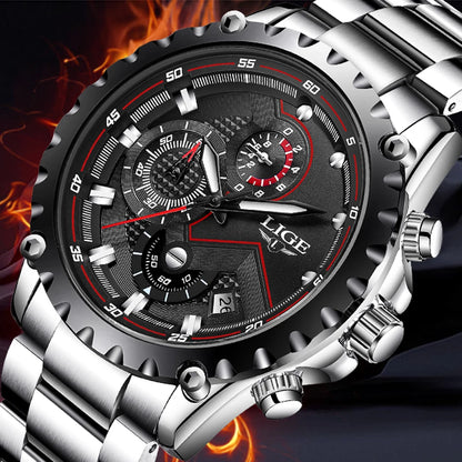 2025 LIGE Men Watch Fashion Quartz Watch Mens Top Brand Luxury All Steel Business Waterproof Sport Watch Relogio Masculino+BOX
