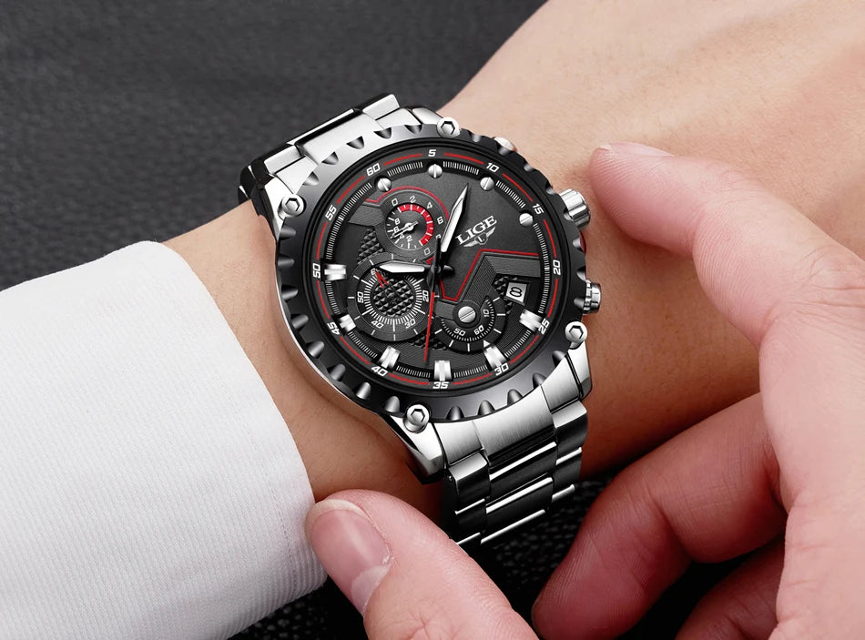 2025 LIGE Men Watch Fashion Quartz Watch Mens Top Brand Luxury All Steel Business Waterproof Sport Watch Relogio Masculino+BOX