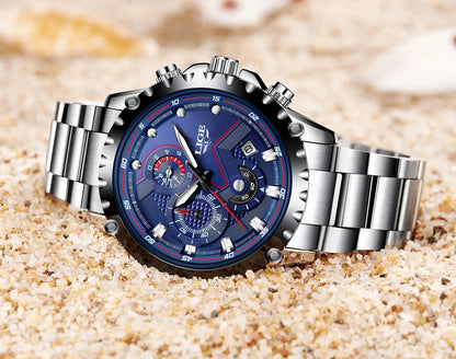 2025 LIGE Men Watch Fashion Quartz Watch Mens Top Brand Luxury All Steel Business Waterproof Sport Watch Relogio Masculino+BOX